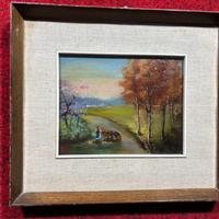 Dipinto sentiero con bosco dipinto olio su tavola