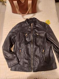 giacca chiodo donna simil pelle nero tg 52 