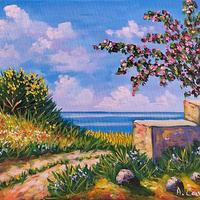 Quadro ad olio su tela  paesaggio,  firmato