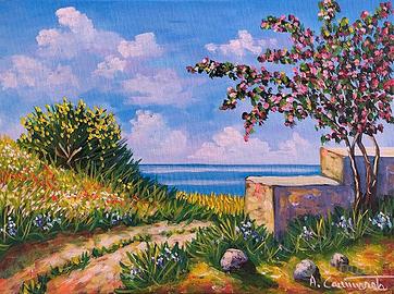 Quadro ad olio su tela  paesaggio,  firmato
