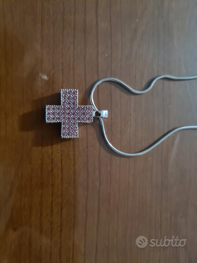 Croce in Ambra Verde con Collana Argento - Gioielli Dimora degli Angeli