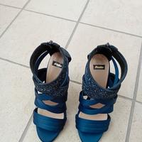 Sandali blu BATA  stupendi  strass e  tacco  n. 37