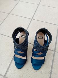 Sandali blu BATA  stupendi  strass e  tacco  n. 37
