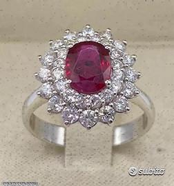 ANELLO ORO 18kt. CON DIAMANTI E RUBINO NATURALE