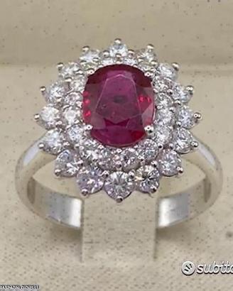ANELLO ORO 18kt. CON DIAMANTI E RUBINO NATURALE