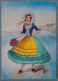 Cartolina Lombardia Costume Ricamata In Rilievo