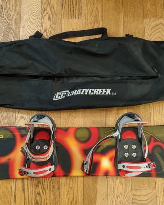 Snowboard 150cm, attacchi e sacca da snowboard 