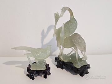 Sculture di uccelli in giada celadon 