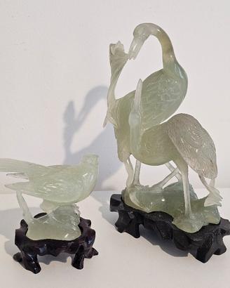 Sculture di uccelli in giada celadon 