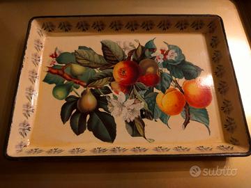 Vassoio vintage anni ’60 in metallo smaltato decor