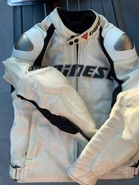 Giacca moto Dainese pelle traforata bianca