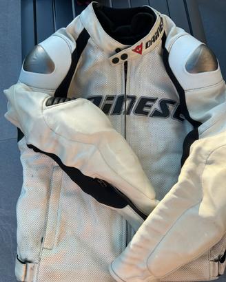 Giacca moto Dainese pelle traforata bianca