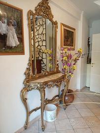 SPECCHIO-LUIGI XVI-1973-LEGNO LAVORATO-ORO-MARMO