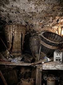 3 Gerle Antiche in Vimini e Legno Originali