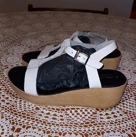Sandali nero bianco 38 pelle NEW