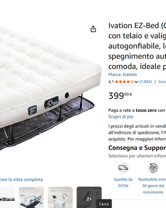 Letto/materasso autogonfiante in valigia EZ Bed