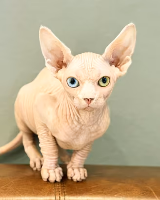 GATTA SPHYNX BIANCA CON PEDIGREE – OCCHI IMPARI 💎