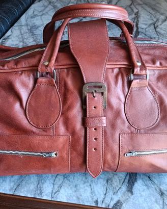 borsone  nuovo da viaggio in pelle marrone 
