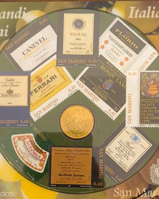 moneta francobolli San Marino kit Grandi vini 