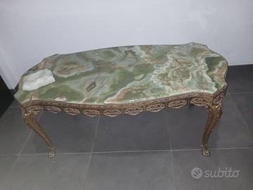 Tavolino Salotto Vintage Onice Verde e Bronzo Stil