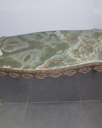 Tavolino Salotto Vintage Onice Verde e Bronzo Stil