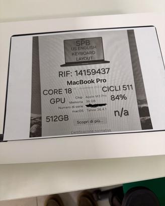 MacBook Pro Core 18 512 Gb Nov. 2023 M3Pro