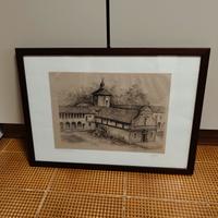 Disegno a matita antica Basilica incorniciata