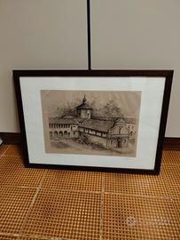 Disegno a matita antica Basilica incorniciata