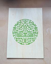 Opera su legno stencil art verde quadro minimal