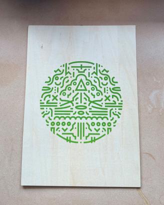 Opera su legno stencil art verde quadro minimal