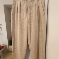 pantalone donna in velluto a coste color panna