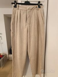pantalone donna in velluto a coste color panna
