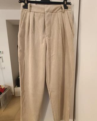 pantalone donna in velluto a coste color panna