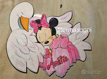 Fiocco nascita cicogna in legno