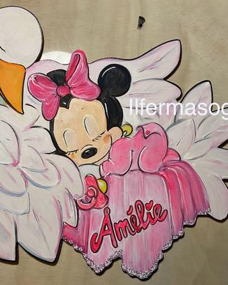 Fiocco nascita cicogna in legno