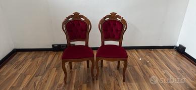 2 Sedie Vintage in Legno e Velluto Bordeaux