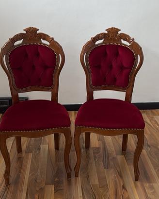 2 Sedie Vintage in Legno e Velluto Bordeaux
