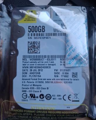 HD Interno per portatile 2,5" 500Gb WD