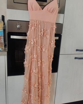 Abito lungo elegante rosa cipria 