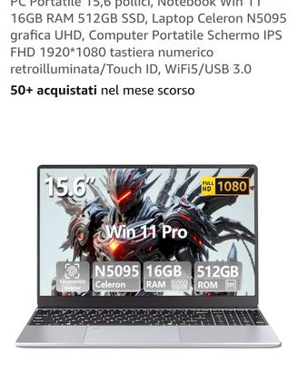 laptop portatile nuovo Windows 11 15.6 pollici 