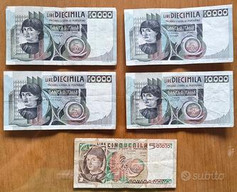 4x10.000 lire + 5.000 lire anni 70/80.