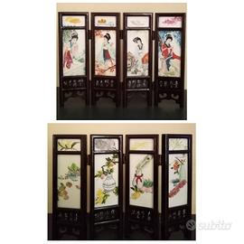 Piccolo paravento retrò ceramica porcellana legno