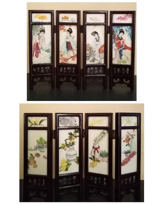 Piccolo paravento retrò ceramica porcellana legno