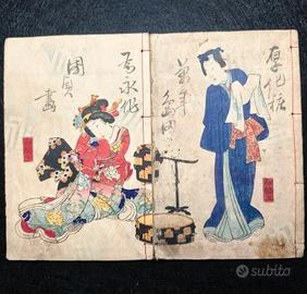 Libro Giappone Periodo Edo 1800 Xilografia Poesia