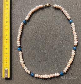 Collana perle acqua dolce e agata blu