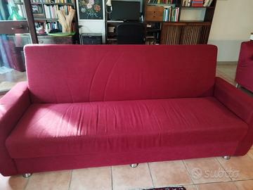 Divano letto 3 posti bordeaux con contenitore
