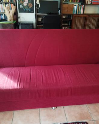 Divano letto 3 posti bordeaux con contenitore