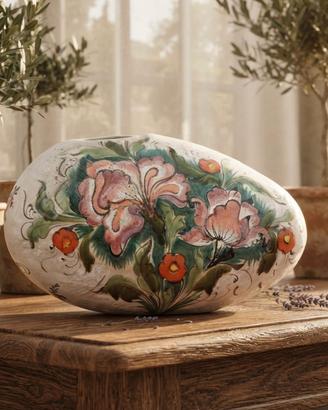 Vaso ceramica Elio Schiavon Anni 70-Dipinto a mano