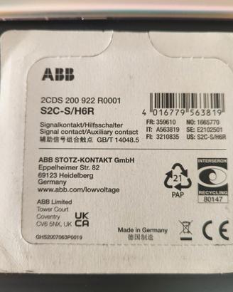 ABB S2C-S/H6R CONTATTO AUSILIARIO 1/2 MODULO DIN
