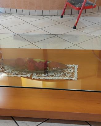 Elegante Tavolino da Salotto in Vetro e Legno